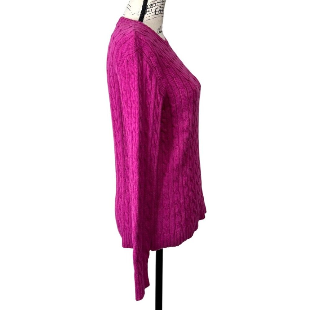 Ralph Lauren Sport Cable Knit Sweater Magenta Pink Pullover Cotton Womens Size M - Picture 2 of 8